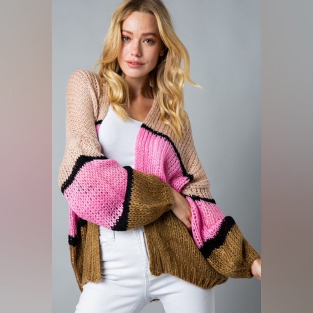 Balloon sleeve striped cardigan